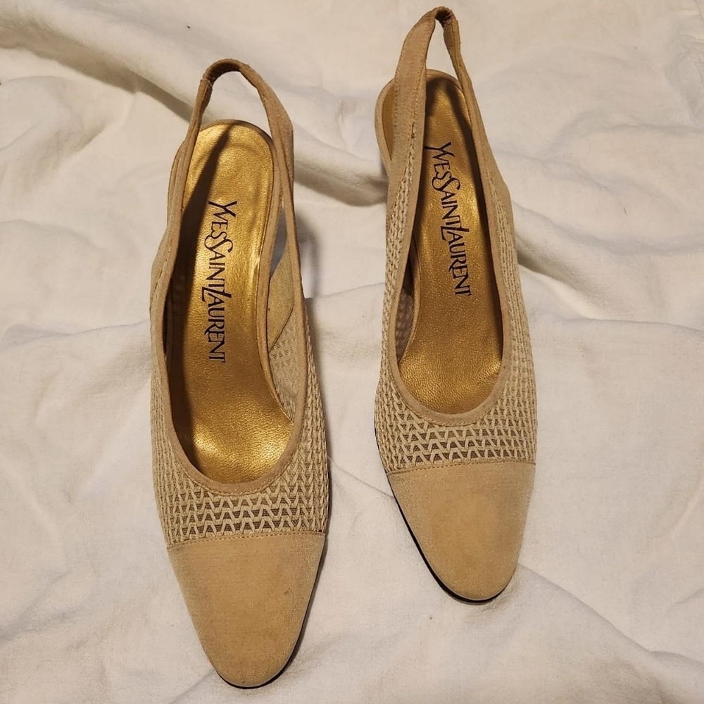 Vintage 1990s Yves Saint Laurent Slingback Heels | Woven Leather | Made in Italy